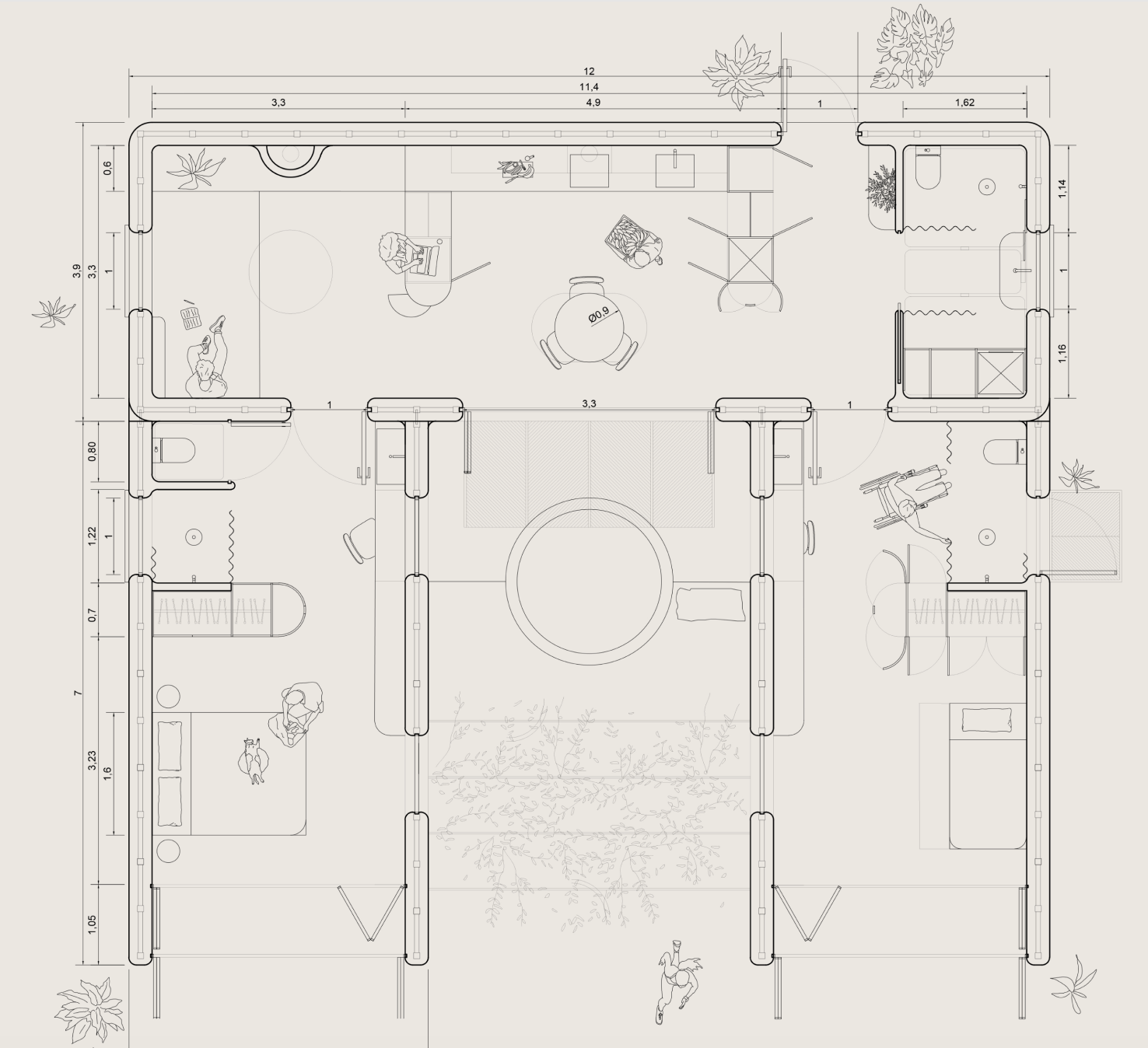 Floor plan of an awward-winning off-grid modular house